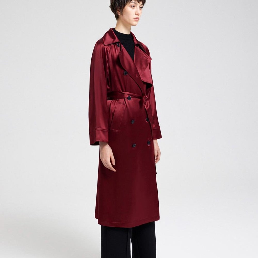 Lattelier Ruby Red  Double-Breasted Trench Coat